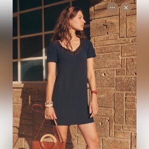 Sézane Louisa Little Black Dress with Lace Trim